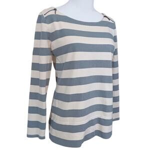 Ann Taylor Loft Cotton Pullover Shirt Top M Zipper Boat Neck Stripe Comfort Trip